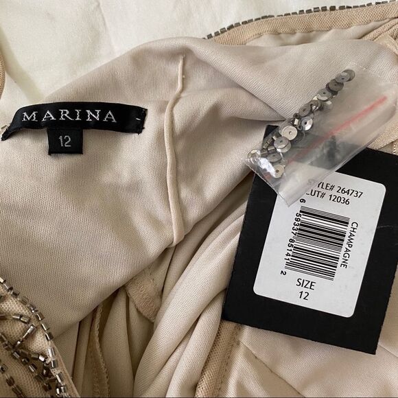 NEW MARINA champagne embellished beaded maxi ballroom prom wedding gown 12 - Picture 7 of 11